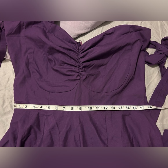 NWOT Purple Ruched Dress with Tie-Strap Sleeves & Slit - Size US16/UK18 - Picture 6 of 6